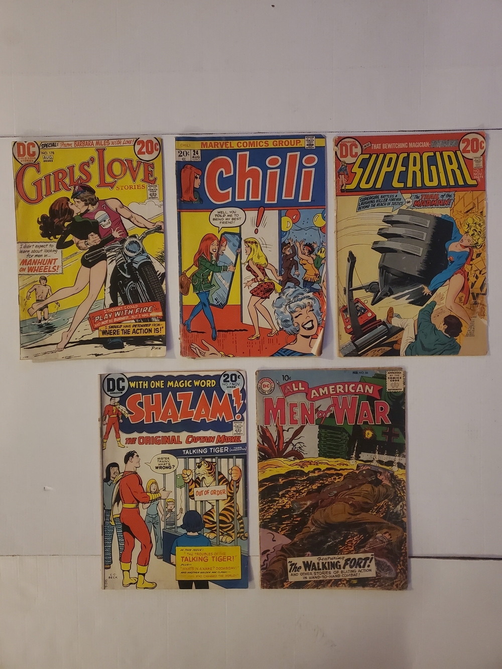 DC Bronze Age Comic Book Lot of 5 Supergirl Shazam Girls' Love Chili Men of War